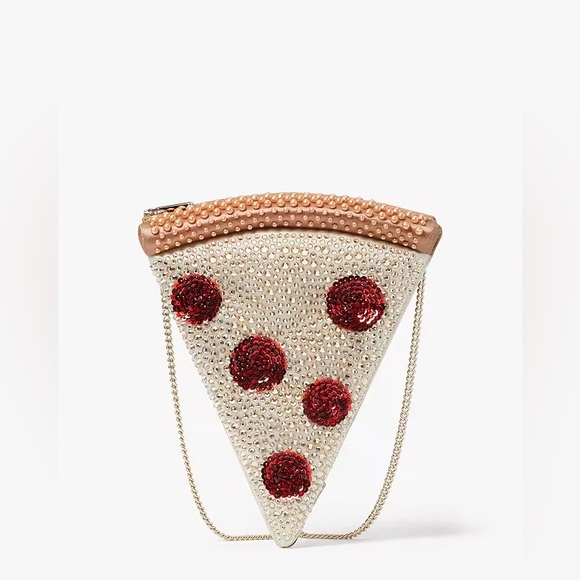 New Kate Spade Slice Pizza Crossbody 3D Purse Bag Beaded Sequined Novelty Clutch - Picture 9 of 13